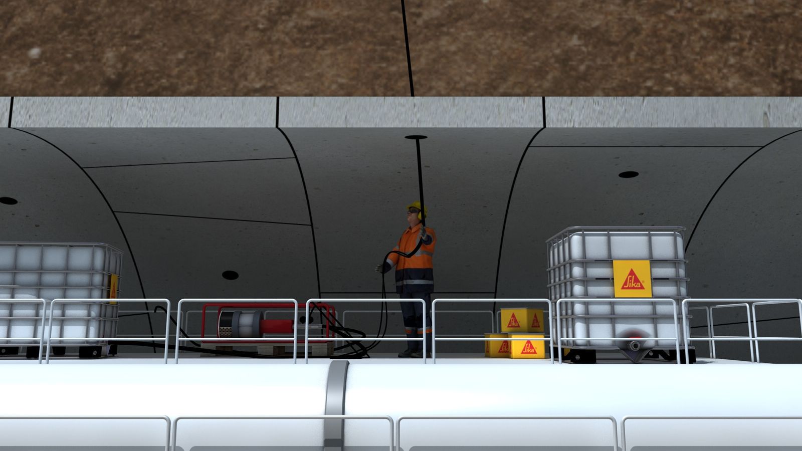 Illustration rendering of TBM Sika injections made by worker