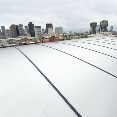 Cool roof with reflective Sikalastic liquid applied membrane installed on TD Garden in Boston in USA
