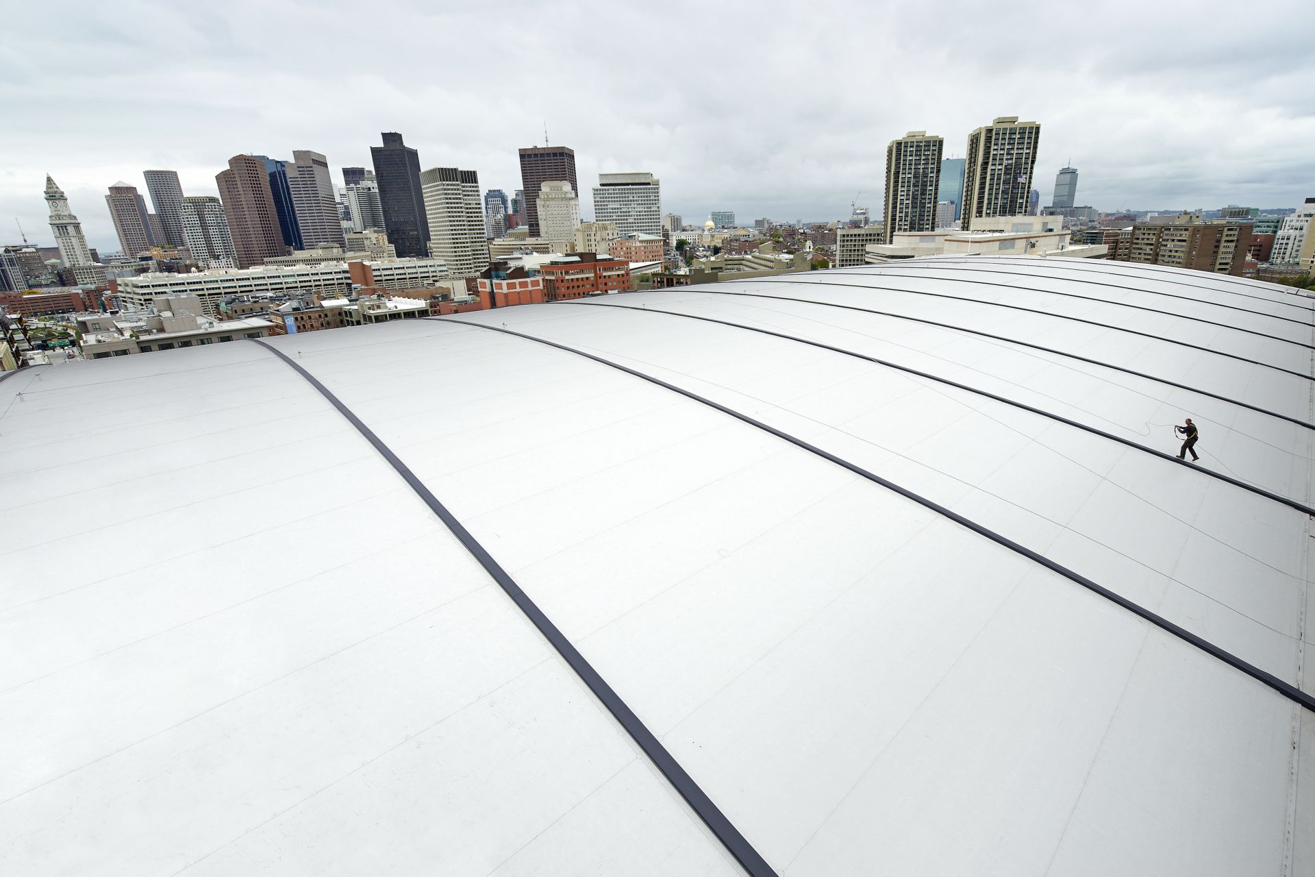 Cool roof with reflective Sikalastic liquid applied membrane installed on TD Garden in Boston in USA