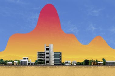 Urban heat island effect drawing with temperature distribution in city
