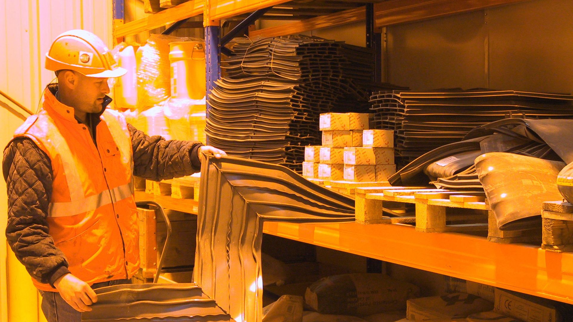 Worker in the warerhouse at Gotthard Base Tunnel Construction site