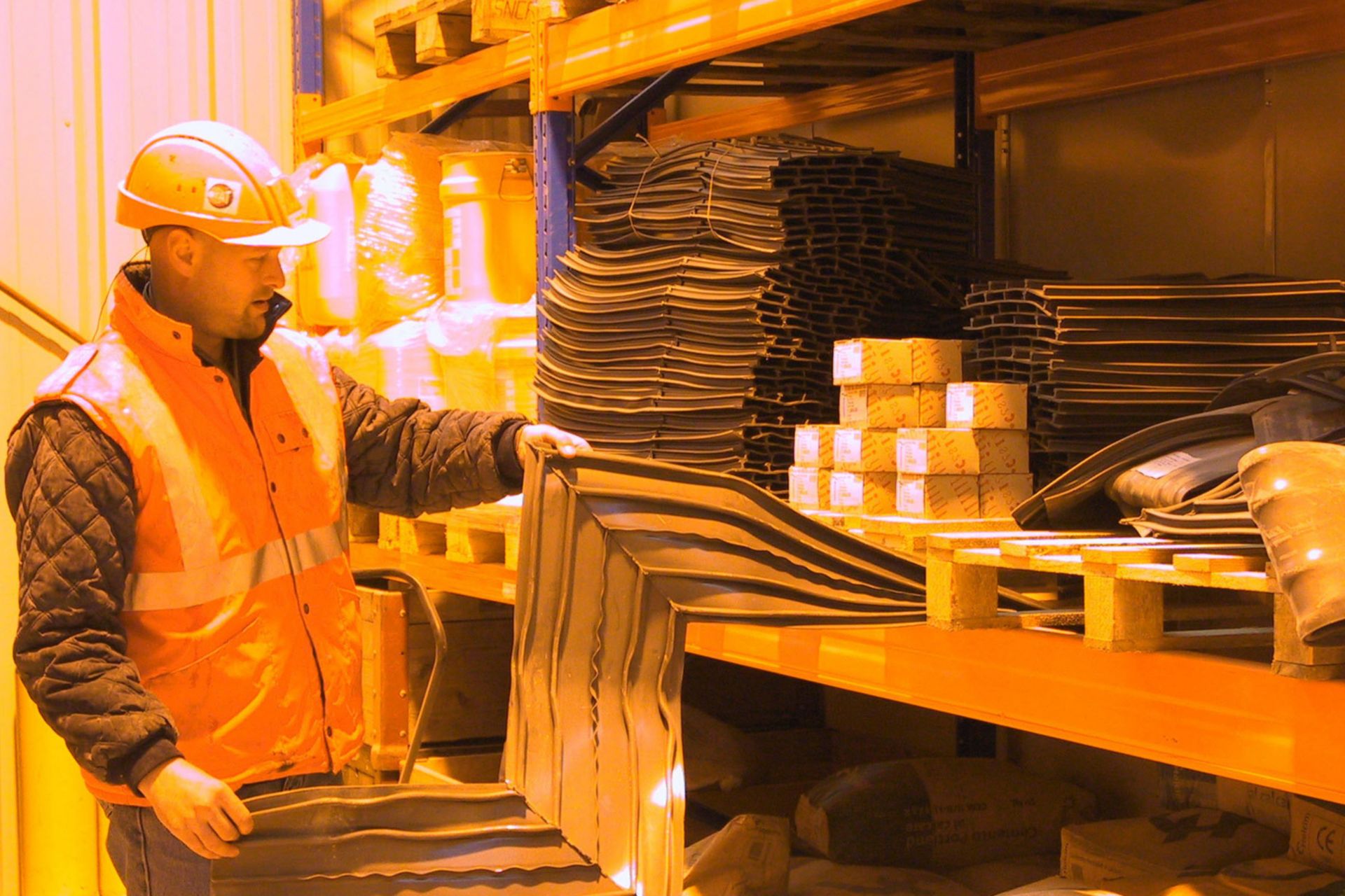 Worker in the warerhouse at Gotthard Base Tunnel Construction site