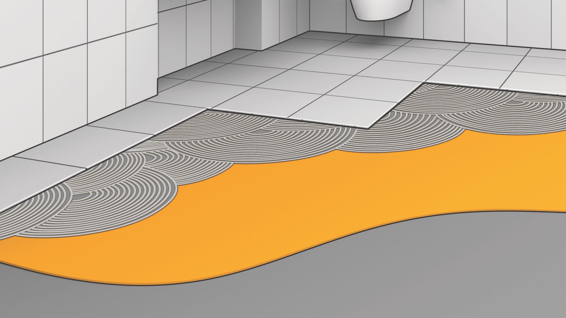 Cementitious waterproofing mortar used beneath tiling in bathroom