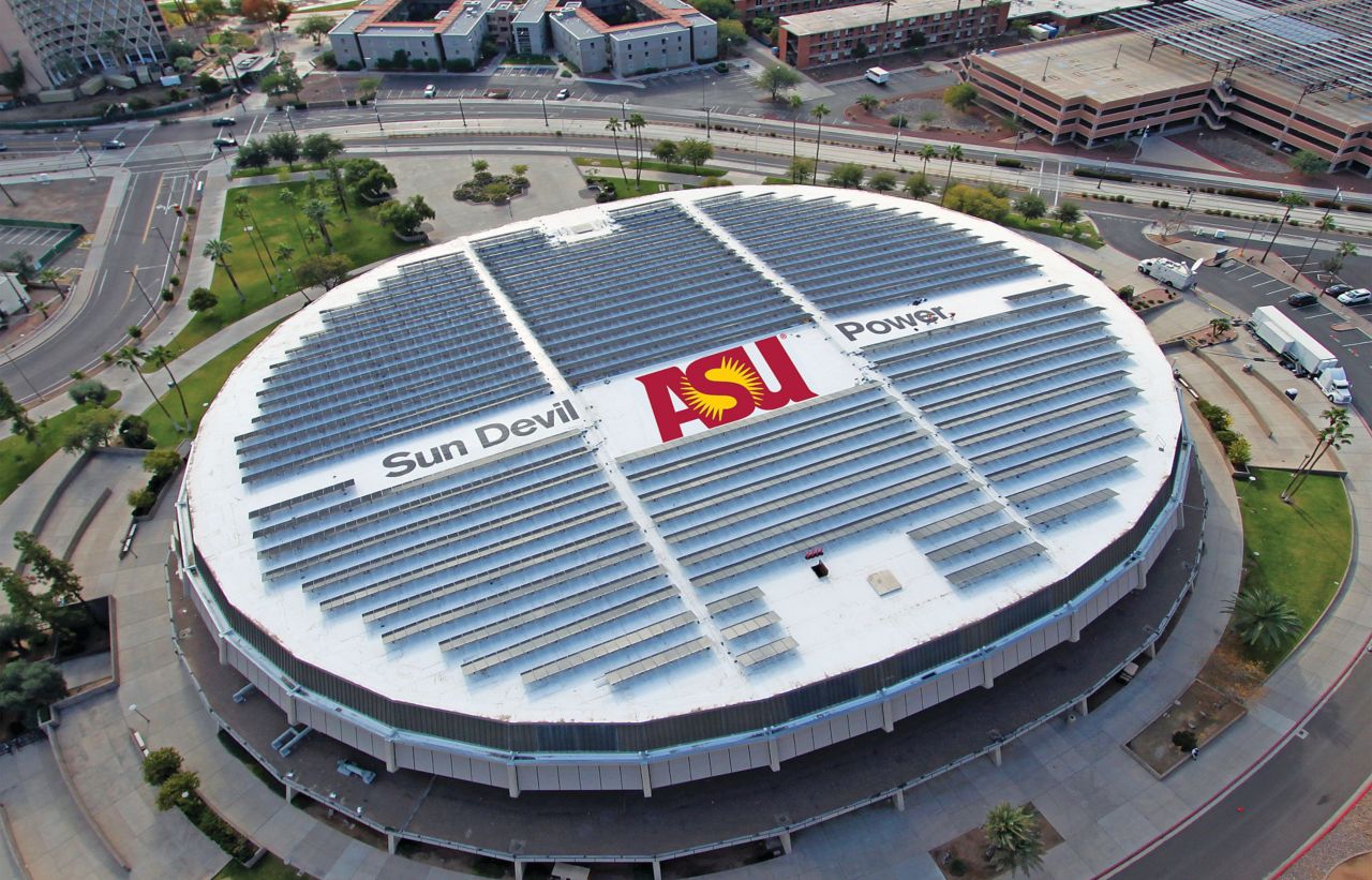 Sun Devil Arena with a Sarnafil EnergySmart roof and solar panels