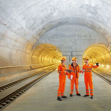 Worker standing in the Gotthard Base Tunnel