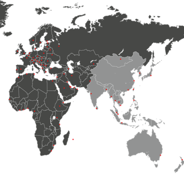 A map with all the Sika subsidiaries as of November 2021 marked