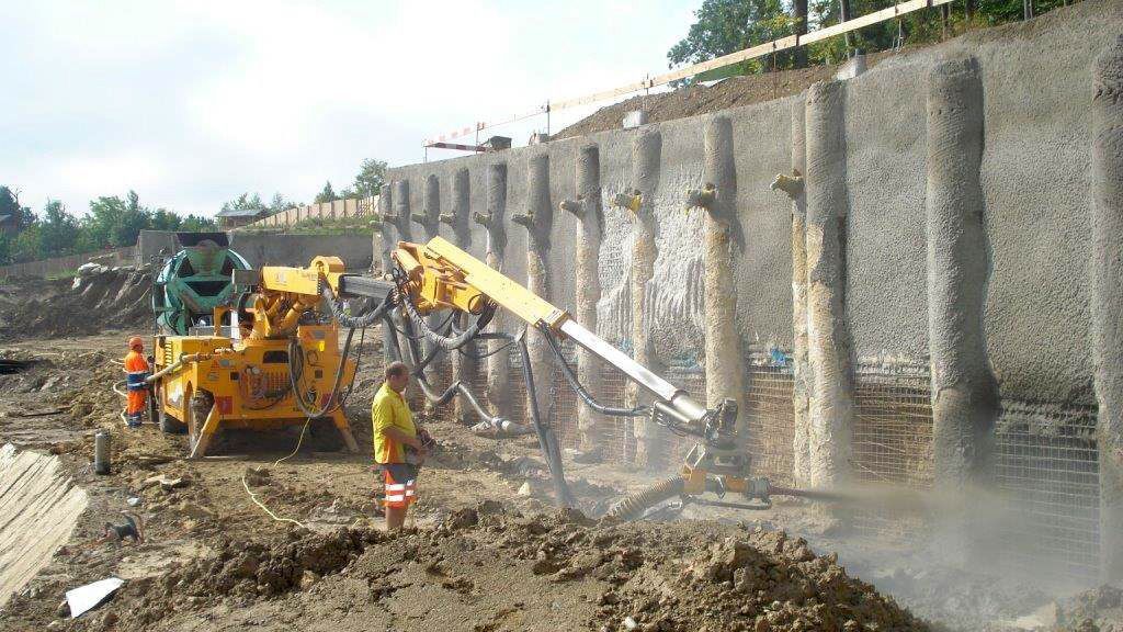 Spraying concrete at the construction of Elephant House in Zurich Zoo