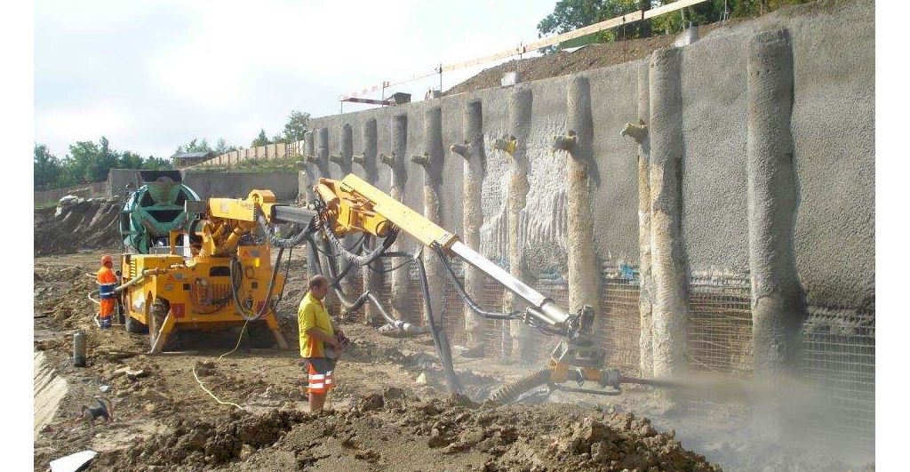 Spraying concrete at the construction of Elephant House in Zurich Zoo