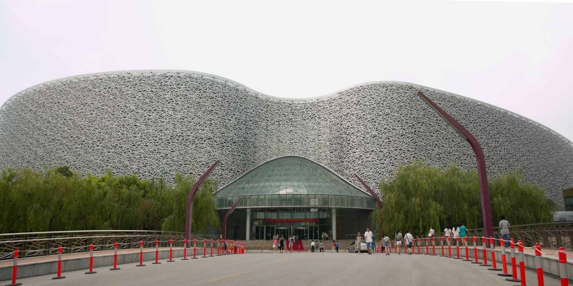 Special shaped building with glass facade
