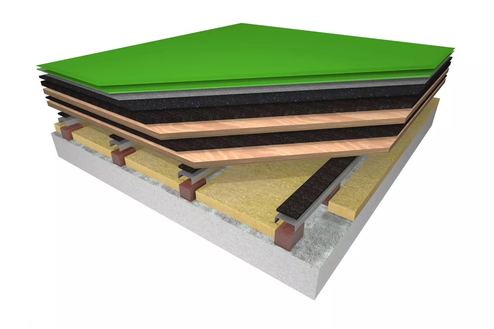 Cấu tạo lớp sàn Hệ Thống Sàn Cách Âm Chống Rung Pulastic® Acoustic Flooring