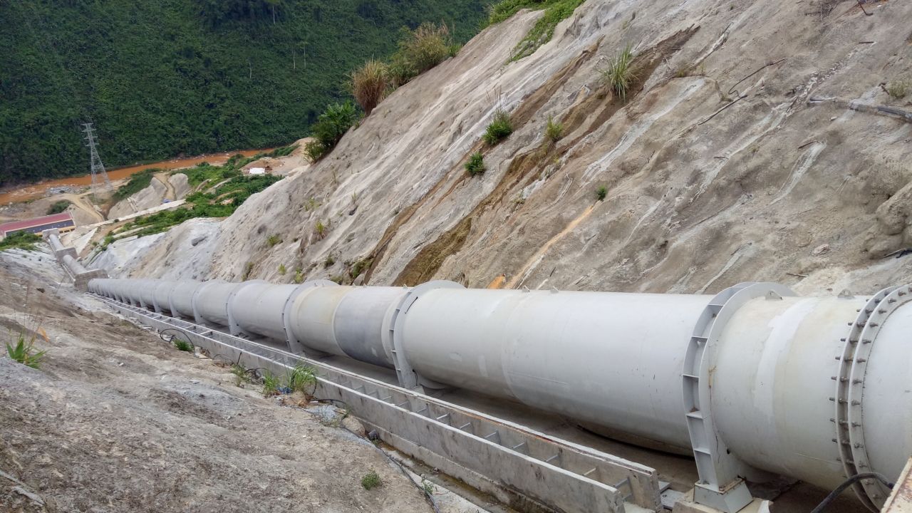 Dam penstocks pipe at Song Bung hydropower plant in Vietnam