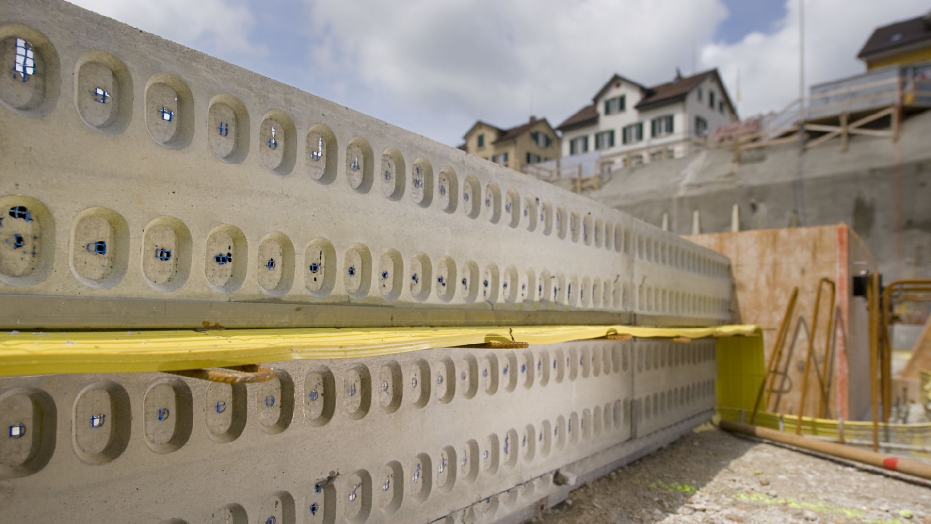 Sika waterbar yellow joint waterproofing at concrete foundation on construction site