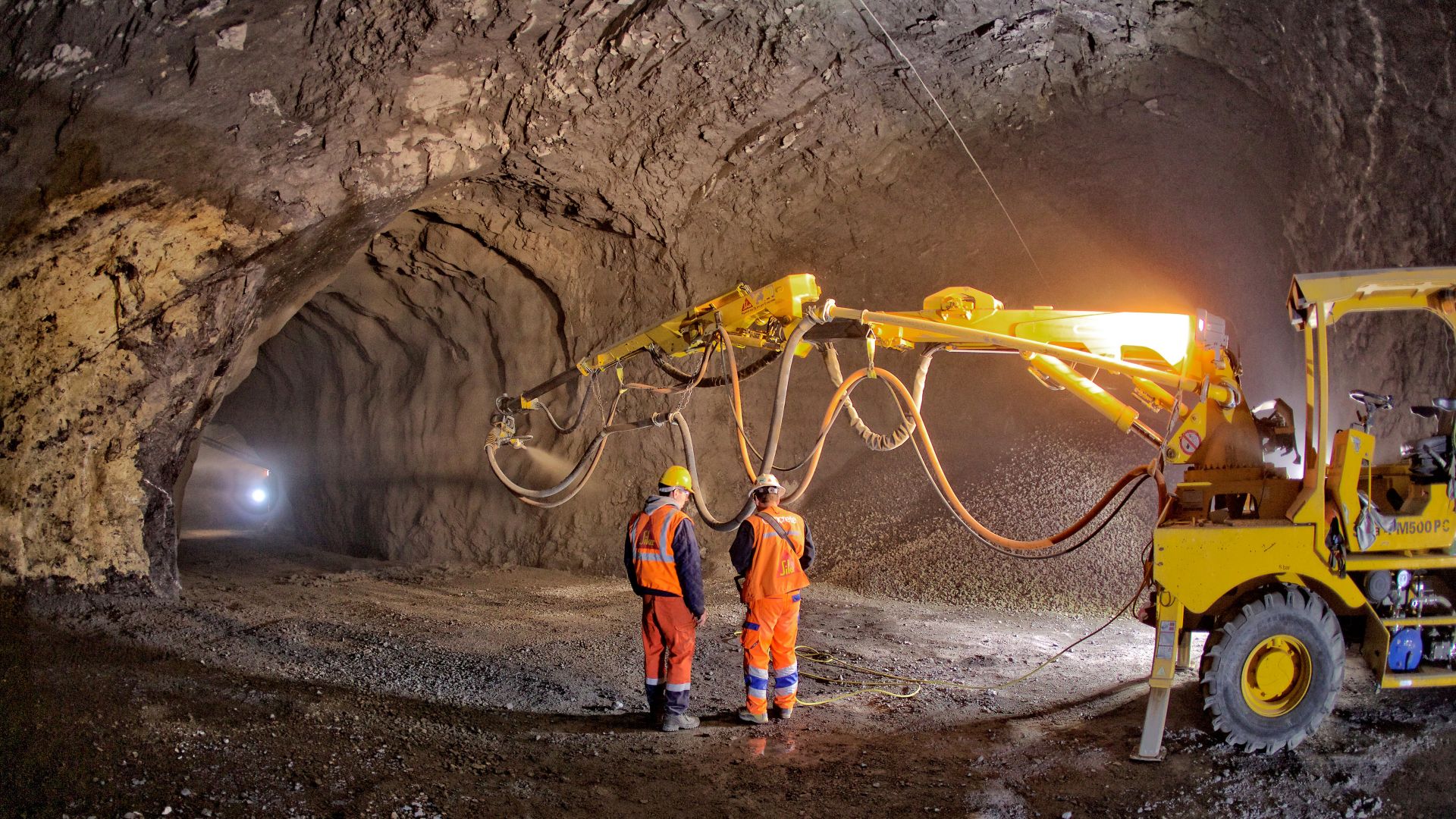 Shotcrete application inside of tunnel