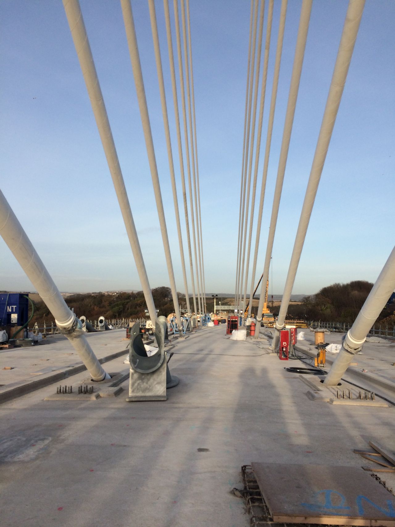 Construction repair works on Queensferry Crossing road bridge in Scotland