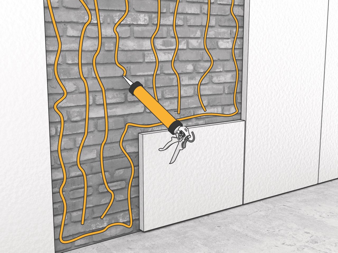 Bonding panels to brick wall with polyurethane adhesive