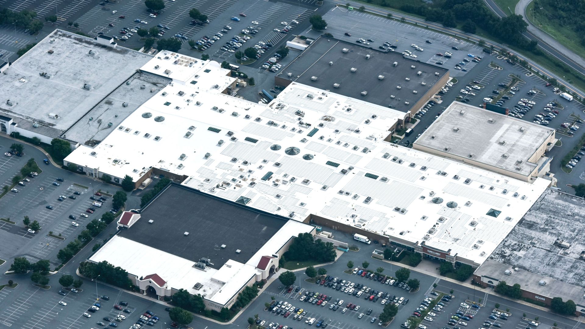 Aerial view of the Francis Scott Key Mall with a Sarnfil membrane on the top