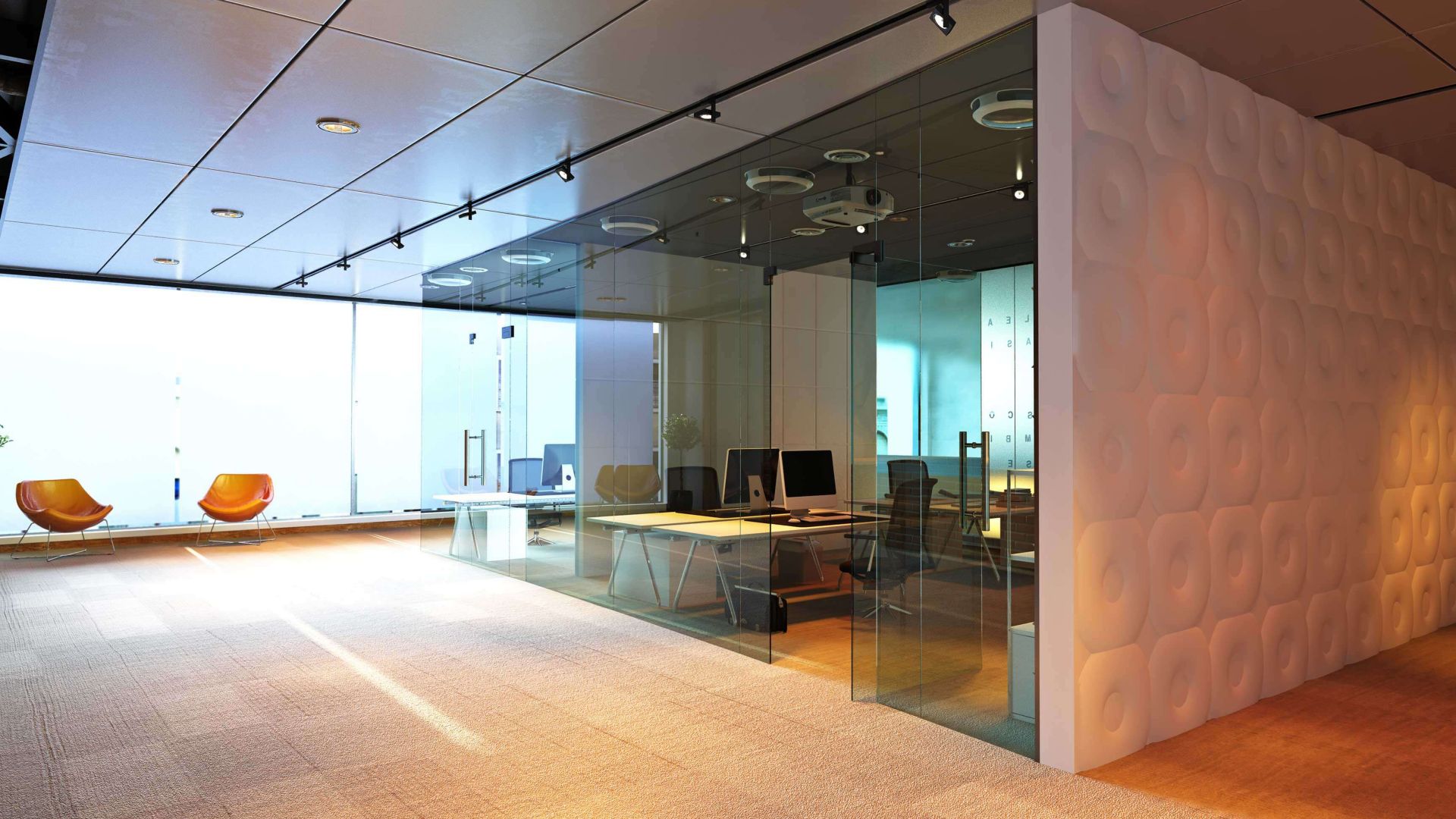 Interior glass office wall, interior sealing, general assembly sealants 