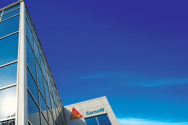 Exterior of a building with the Sika Sarnafil logo