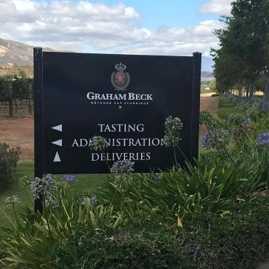 Welcome board at Graham Beck Wine Estate, situated in the Breede River Valley