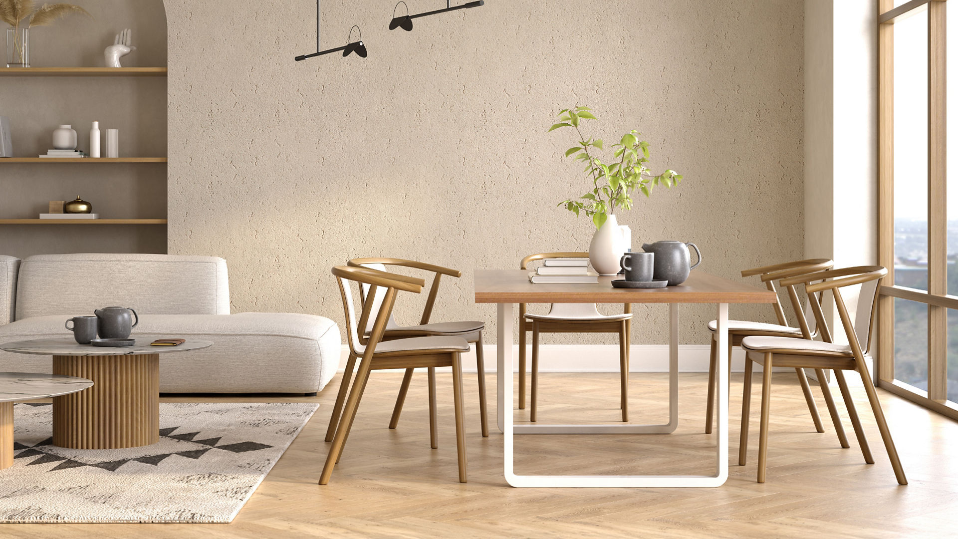 Modern dining and living room interior