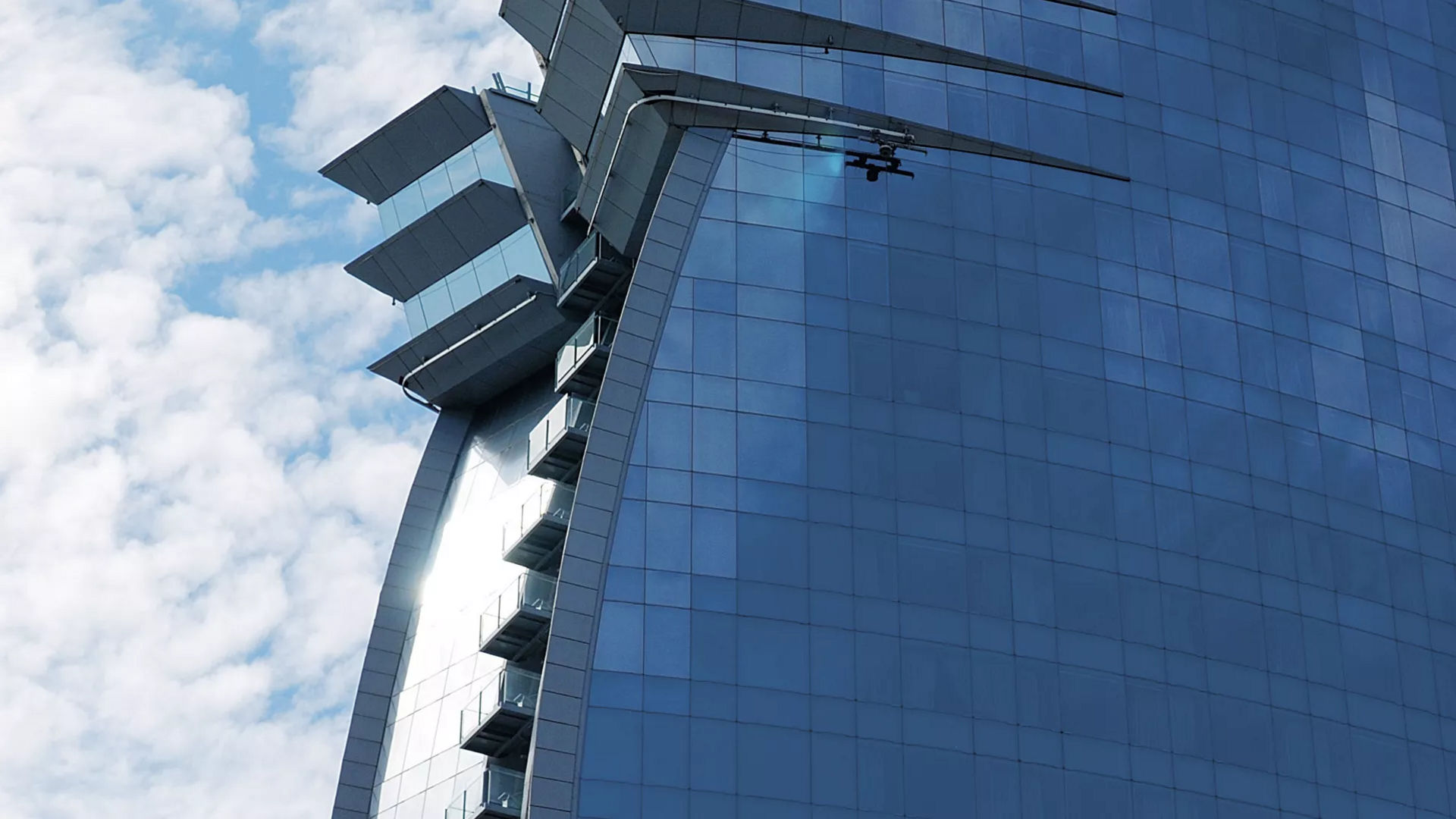 Modern glass skyscraper with unique design