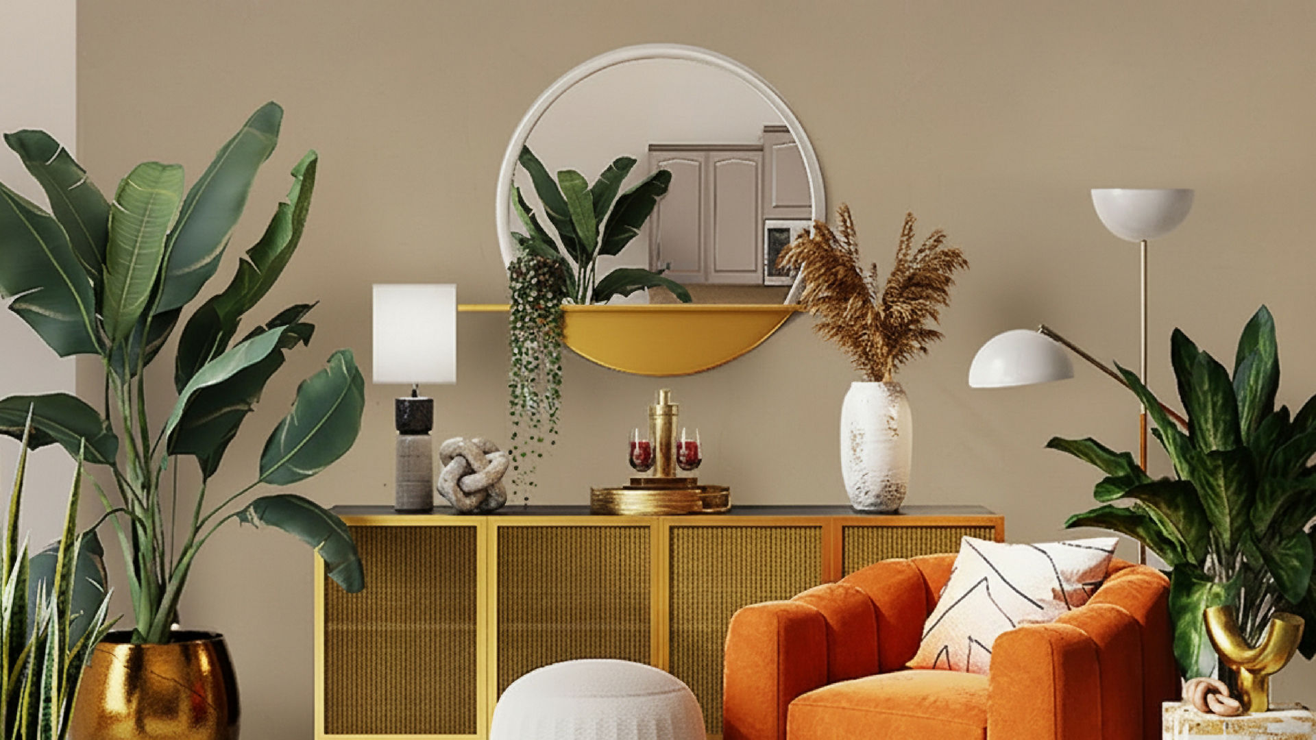 Modern Living Room with Orange Armchair