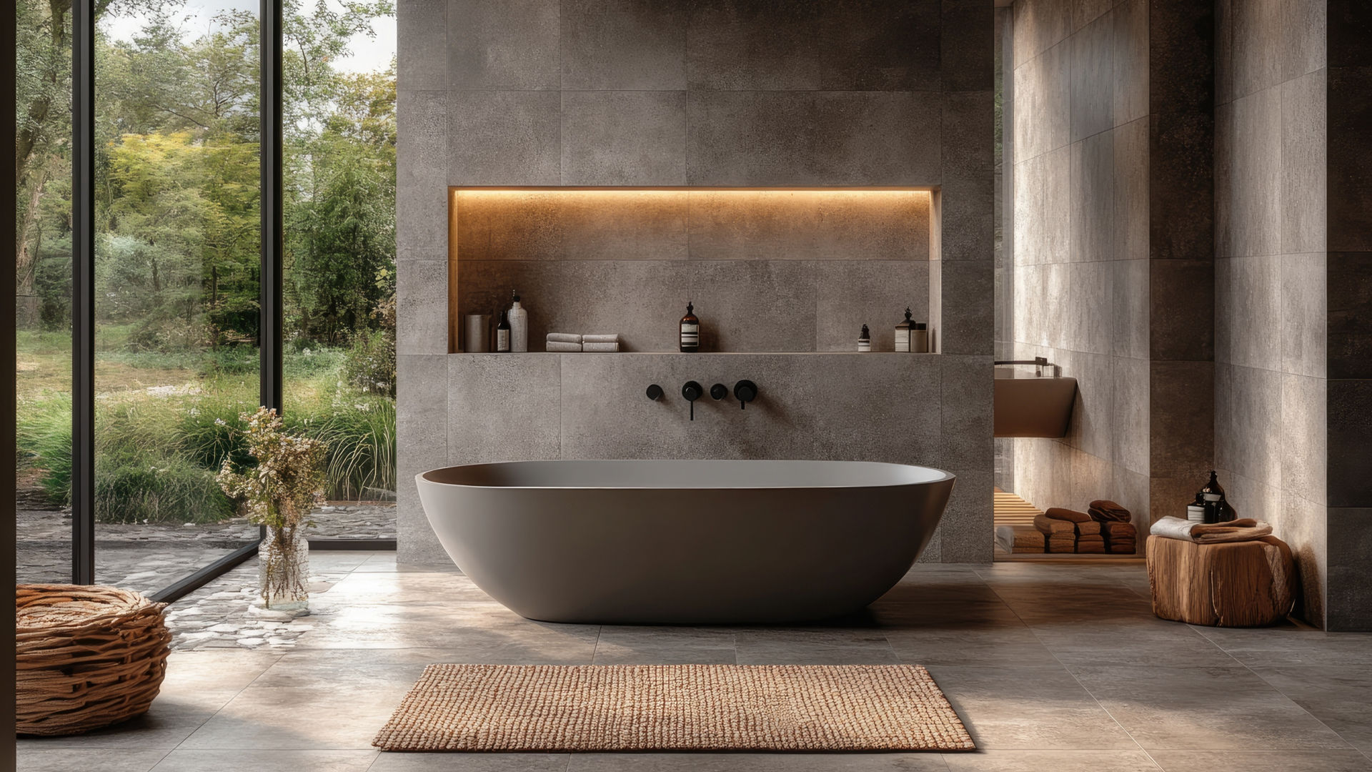 Modern bathroom with freestanding tub