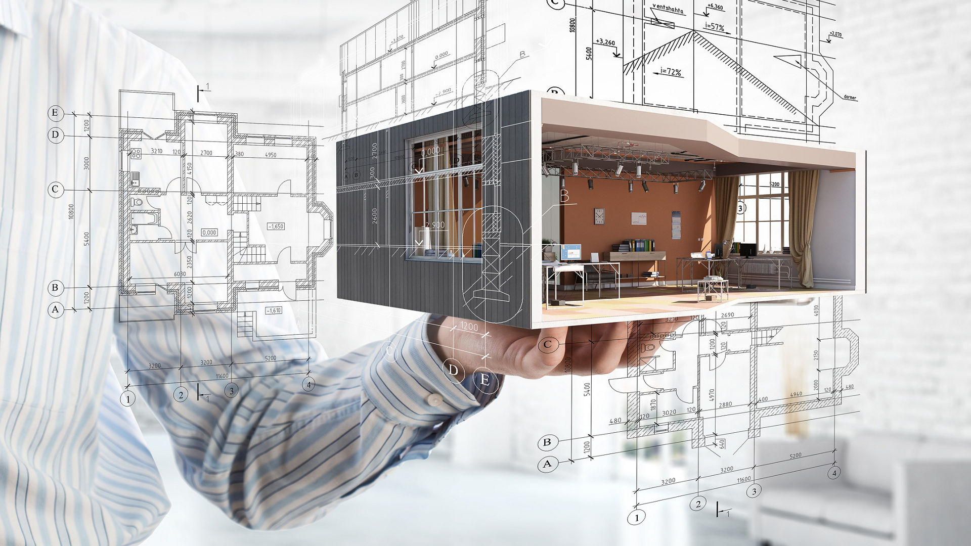 Architect holding modern building model