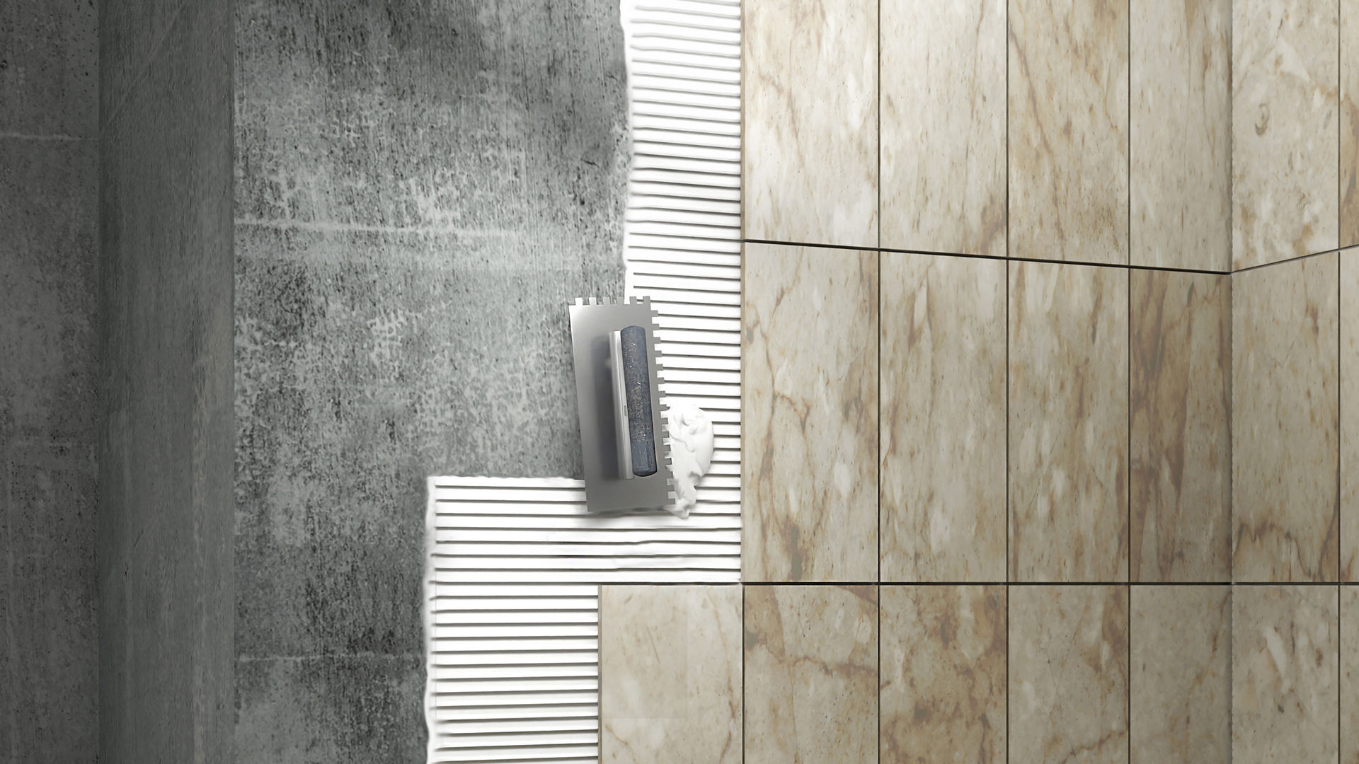 Tile installation with adhesive application