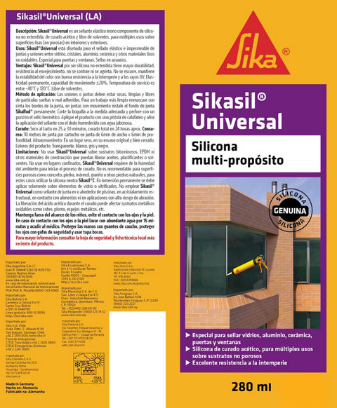 SILICONA GRIS PARA VIDRIOS Y VENTANAS - SIKASIL UNIVERSAL - 4G