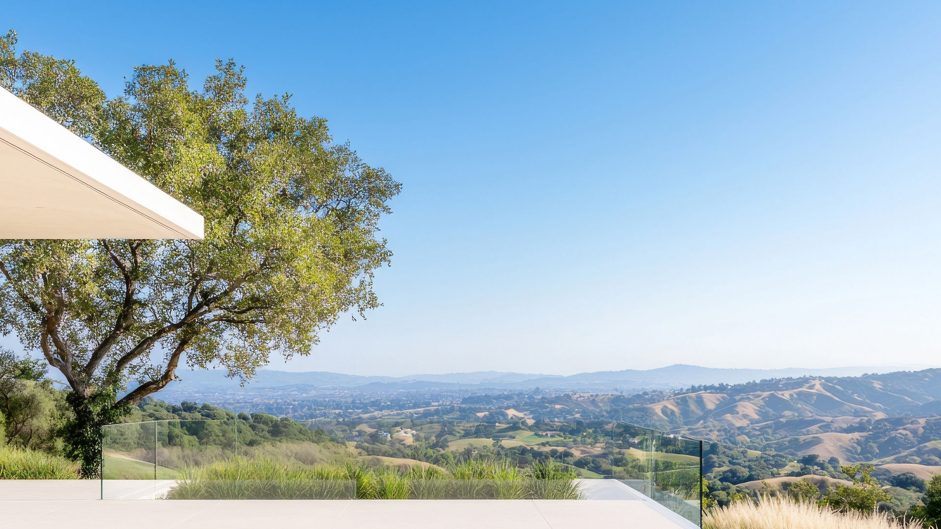 Modern patio overlooking scenic mountain landscape