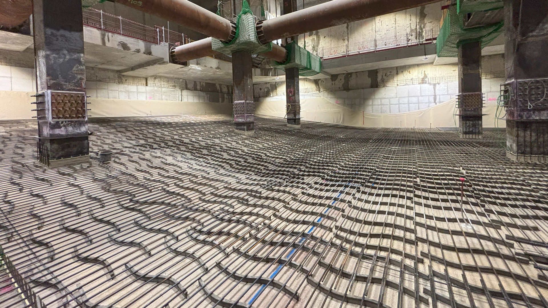 Industrial construction site with rebar grid