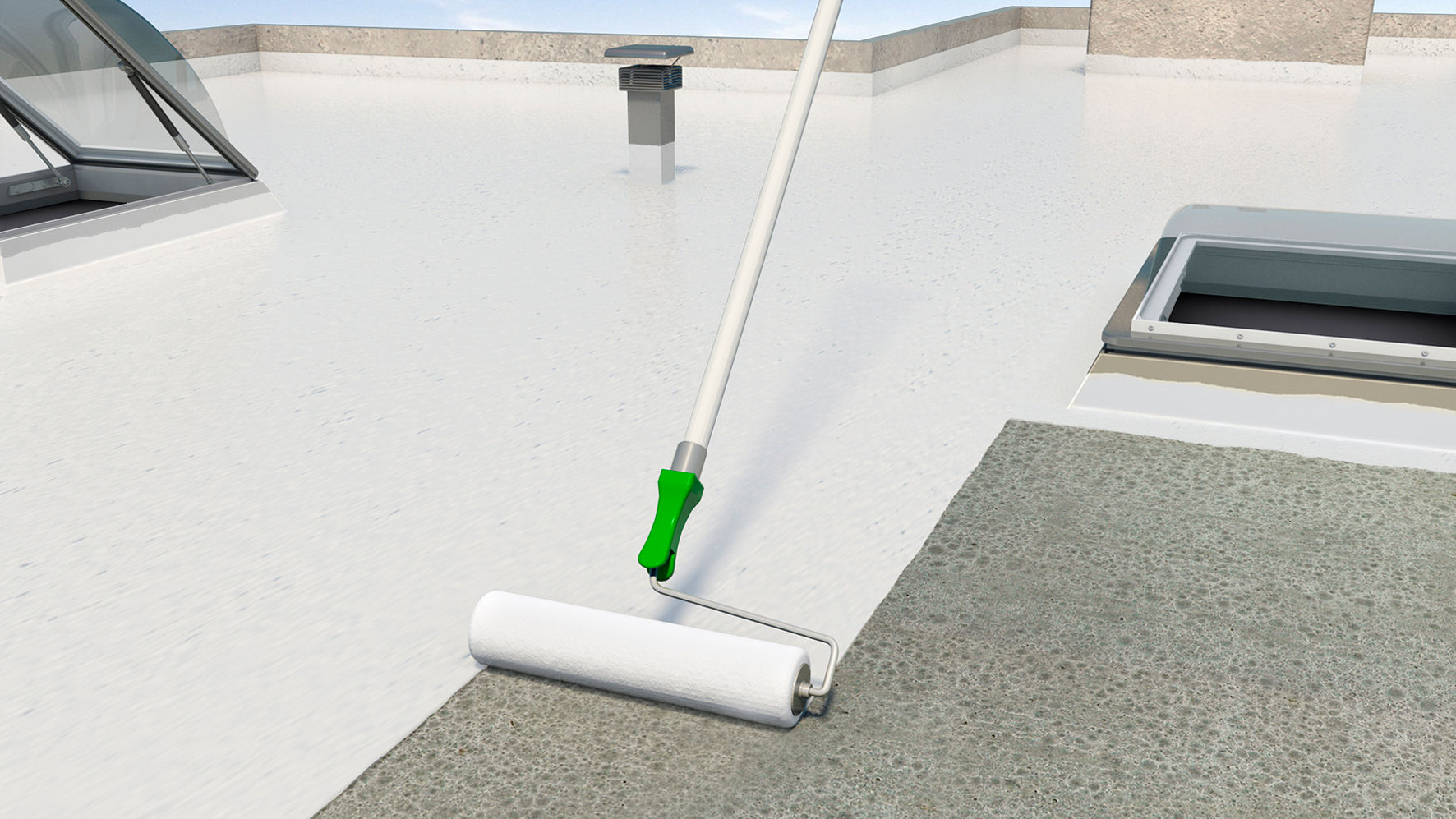Paint roof with paint roller