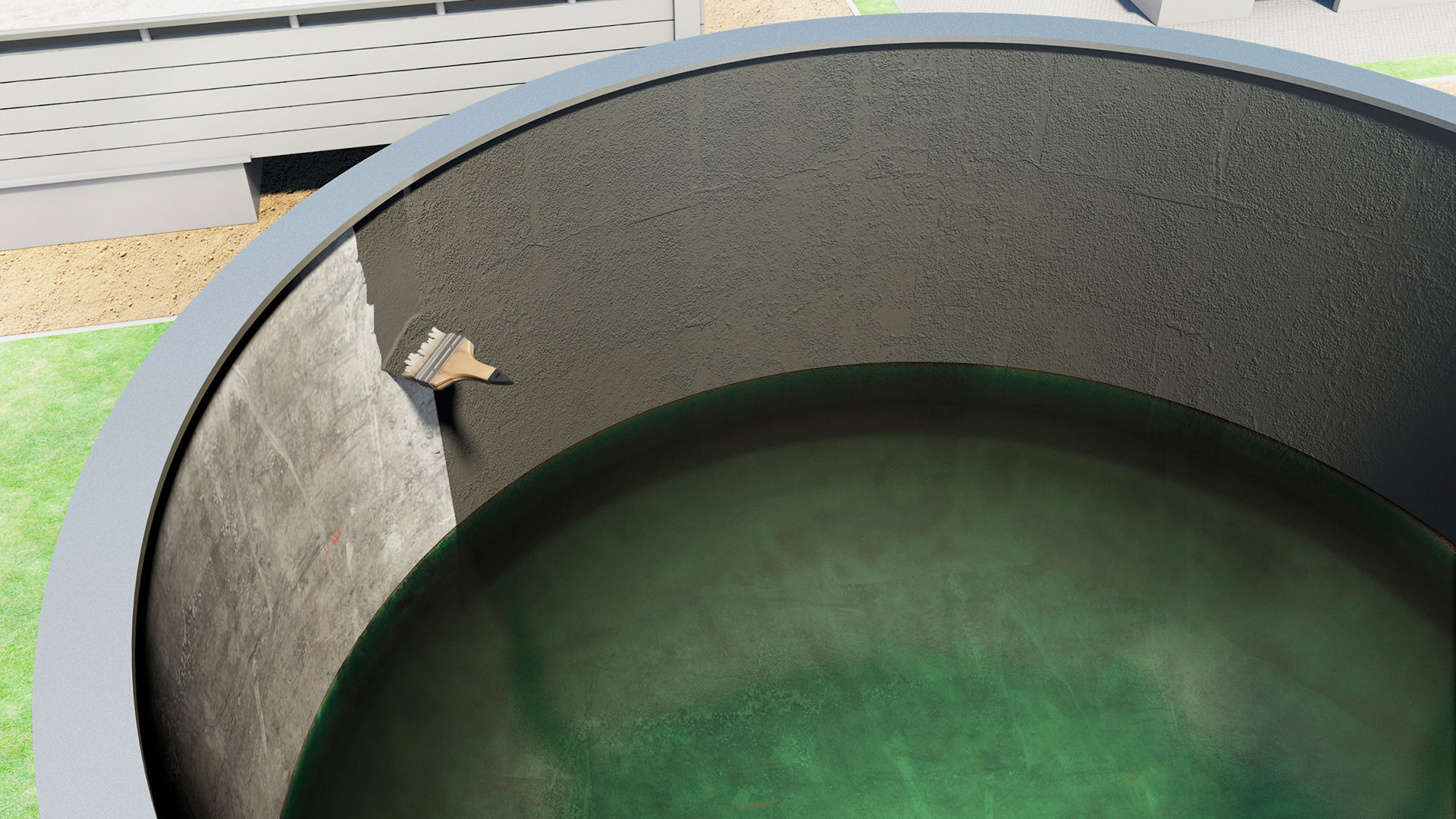 Paintbrush applying protective coating on concrete