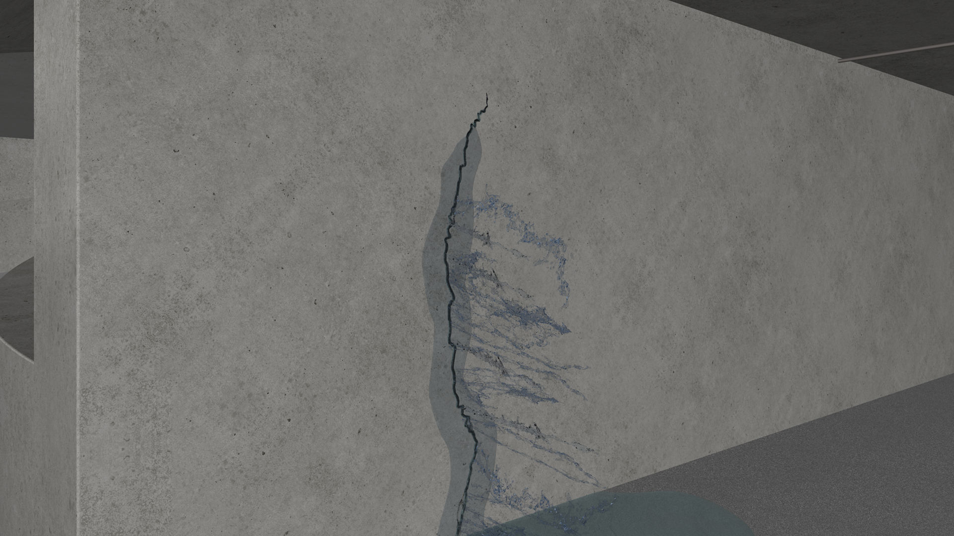 Concrete wall with visible crack and severe water ingress