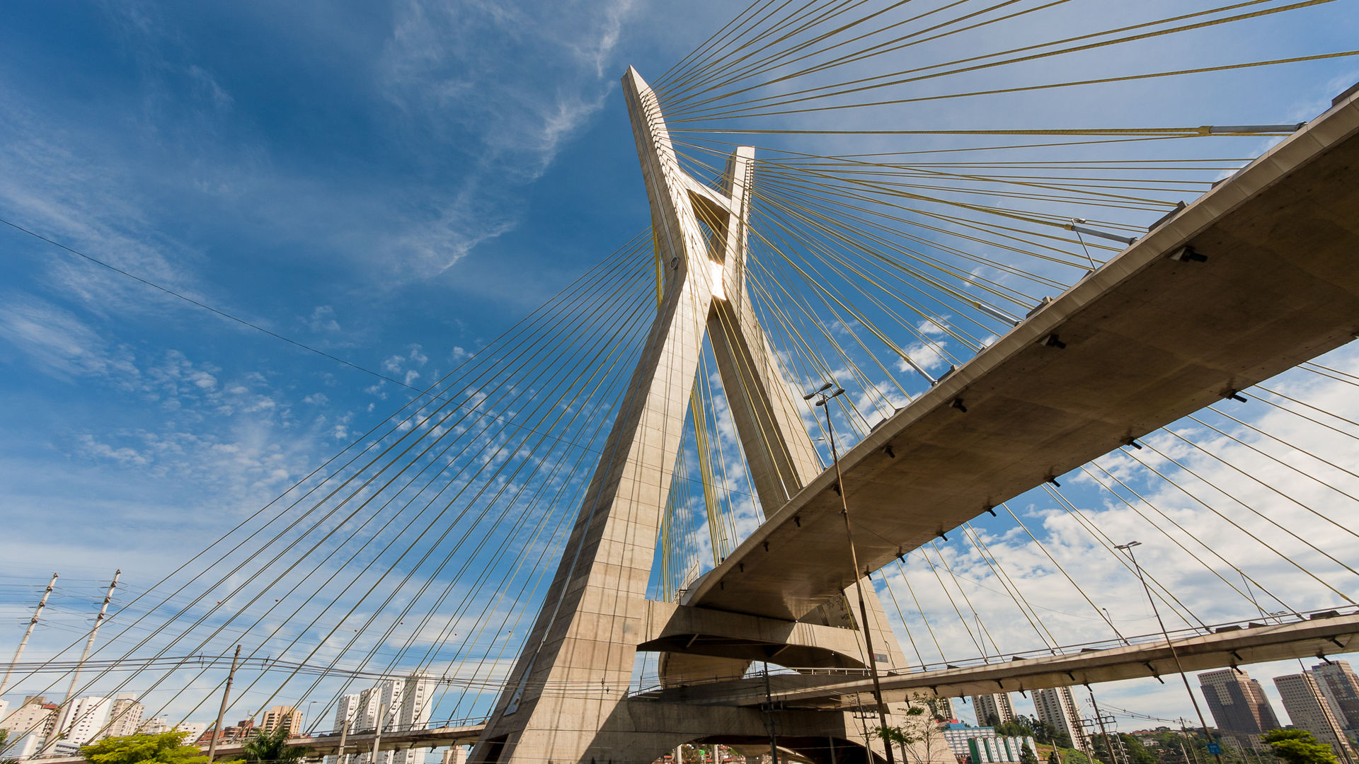 Cable-stayed Octavio Frias de Oliveira bridge in Sao Paulo, Brazil over the Pinheiros River