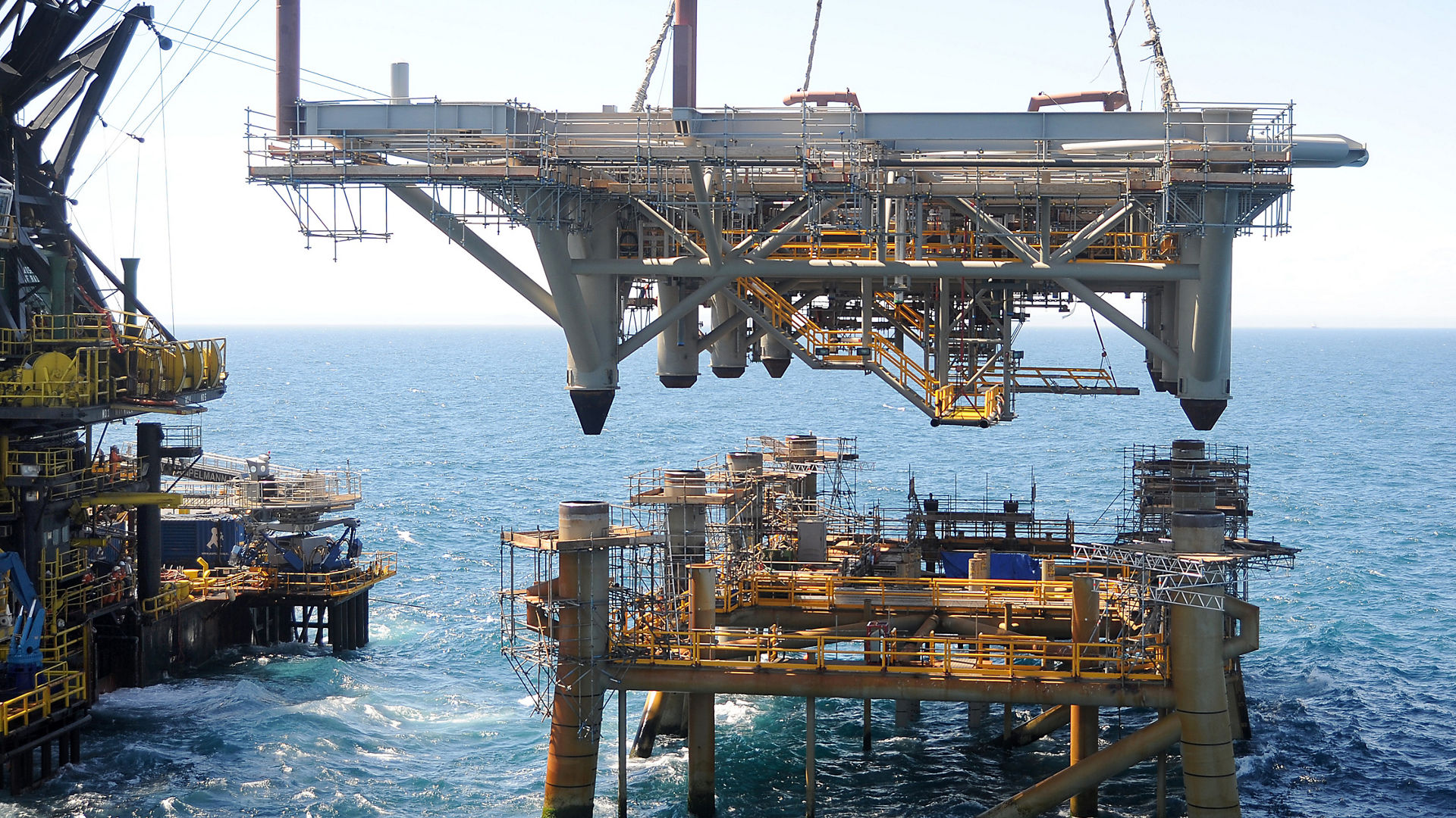 offshore platform lowered onto the jacket section