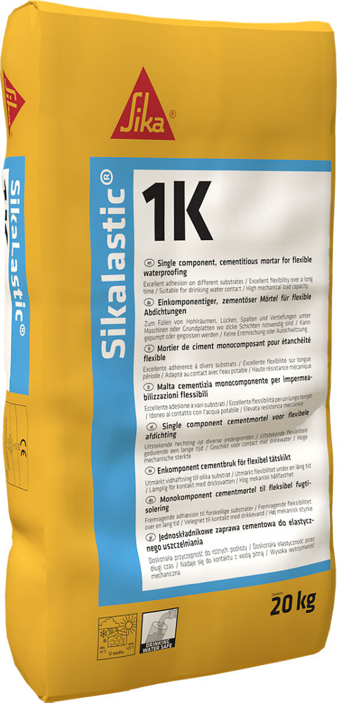 SIKALASTIC 1k - Mortero Impermeabilizante Reforzado Fibra, Sac 18kg