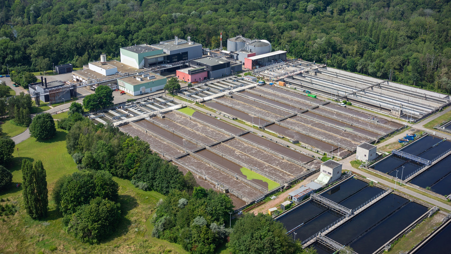 La Wantzenau wastewater treatment plant aerial shot in Strasbourg