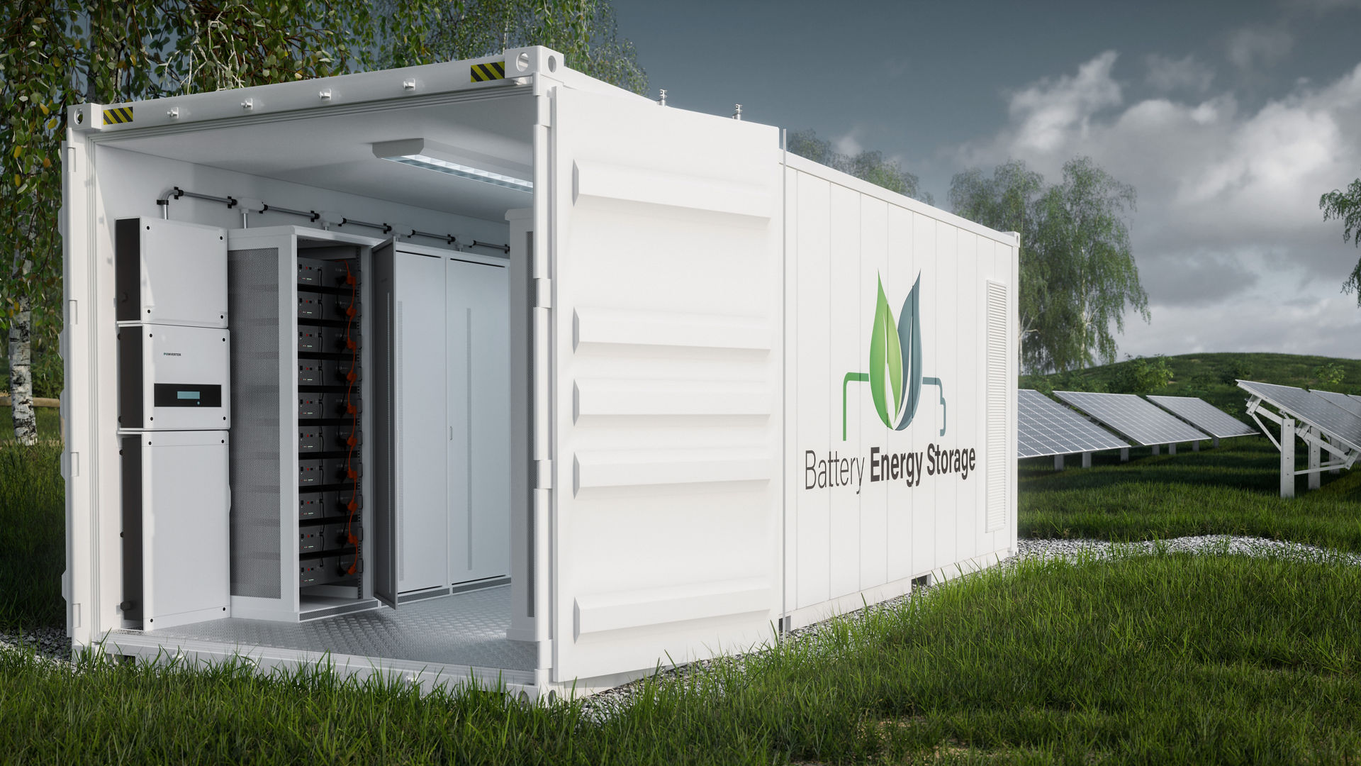 Energy Storage Systems Container resting on grass