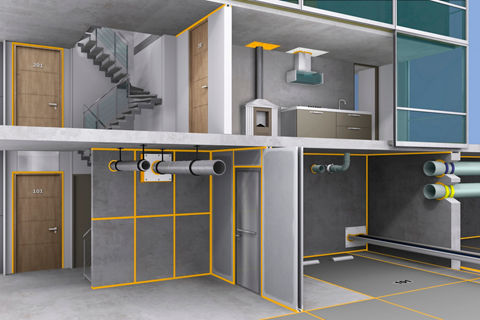 Fire stop penetration system installed in building