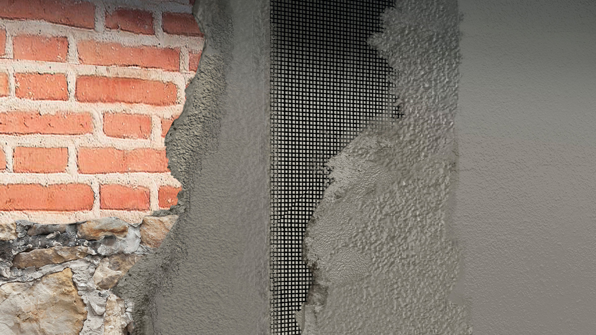 Brick and natural stone masonry with concrete on top