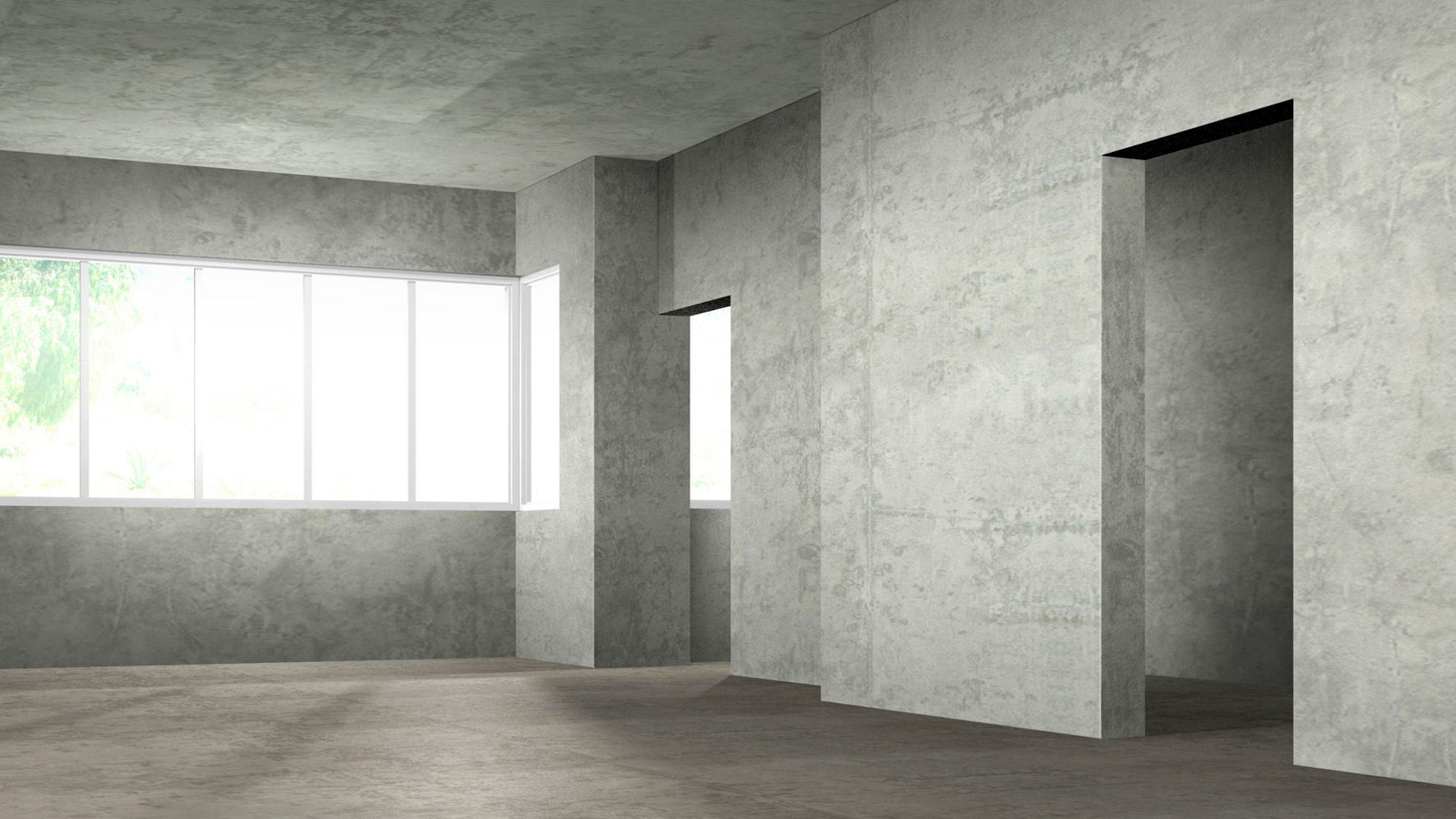 Empty concrete room with windows