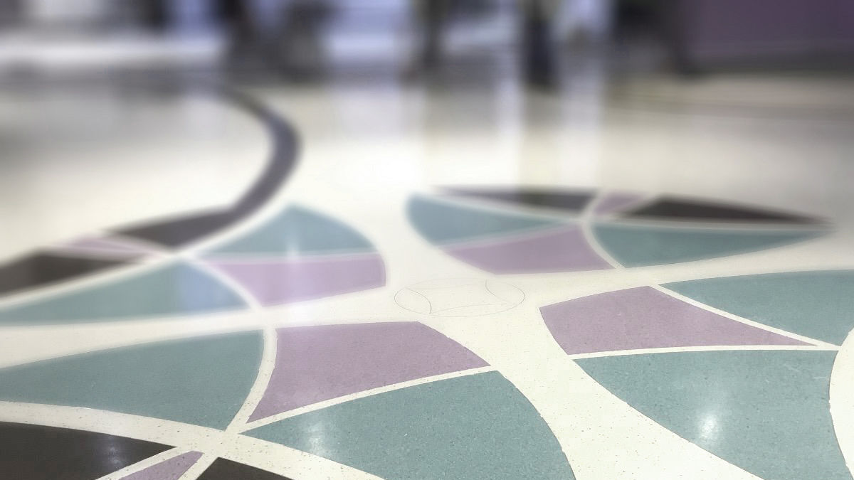 Sikafloor Terrazzo floor close up with green purple black pattern