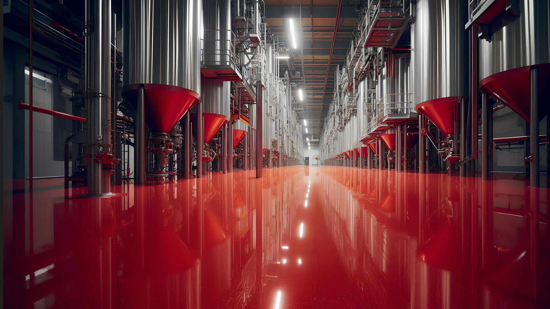 Red shiny Ucrete floor for food and beverage factory