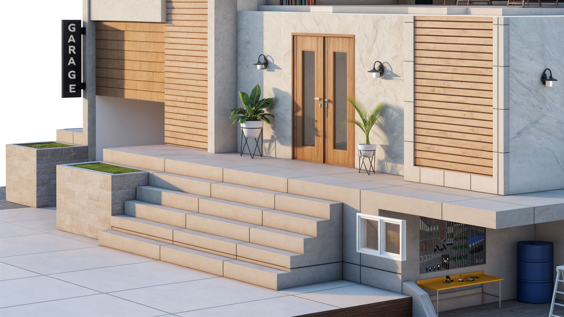 Illustration of residential entrance area front porch