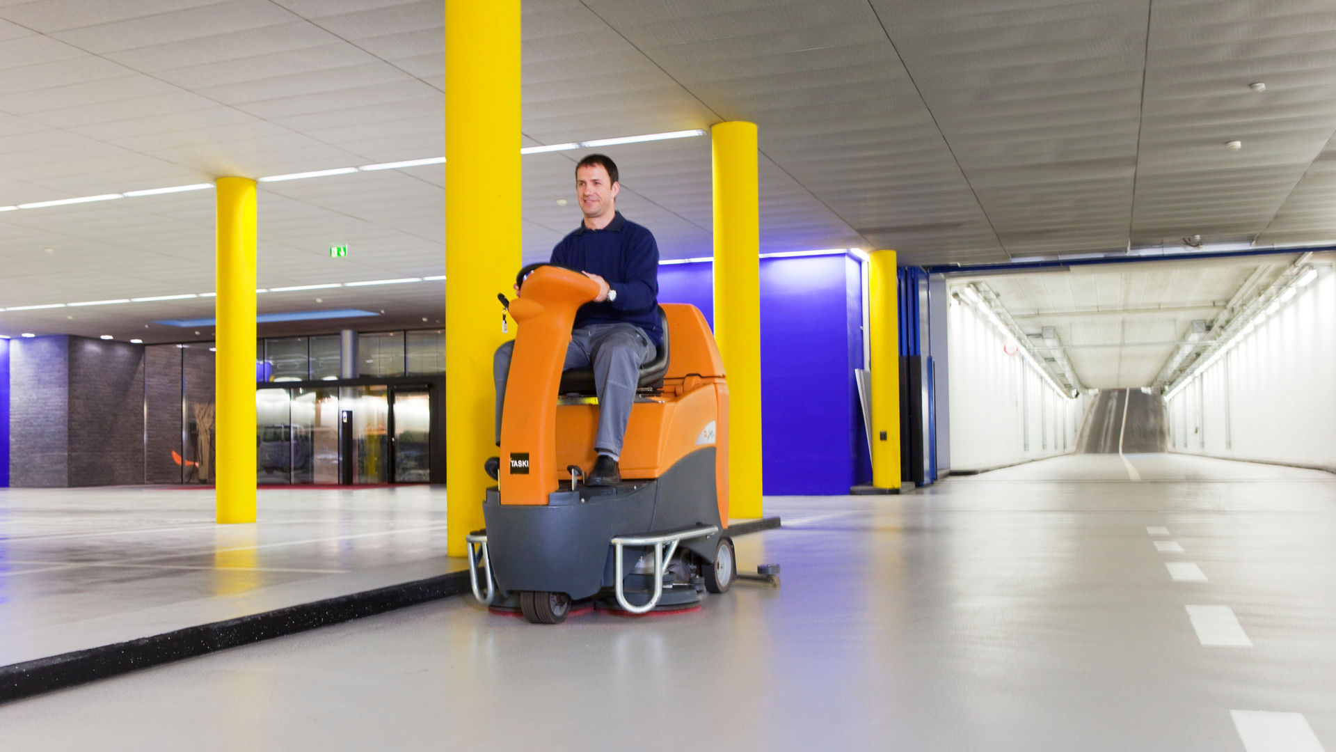 man on new machine on new car park floor at fifa headquarters