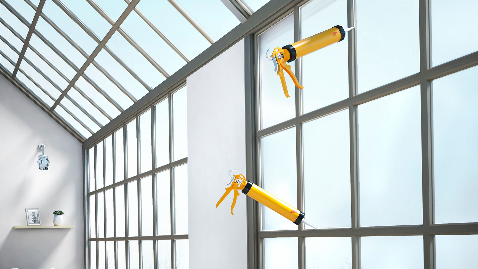 Illustrative drawing of sealing around glazing within a conservatory