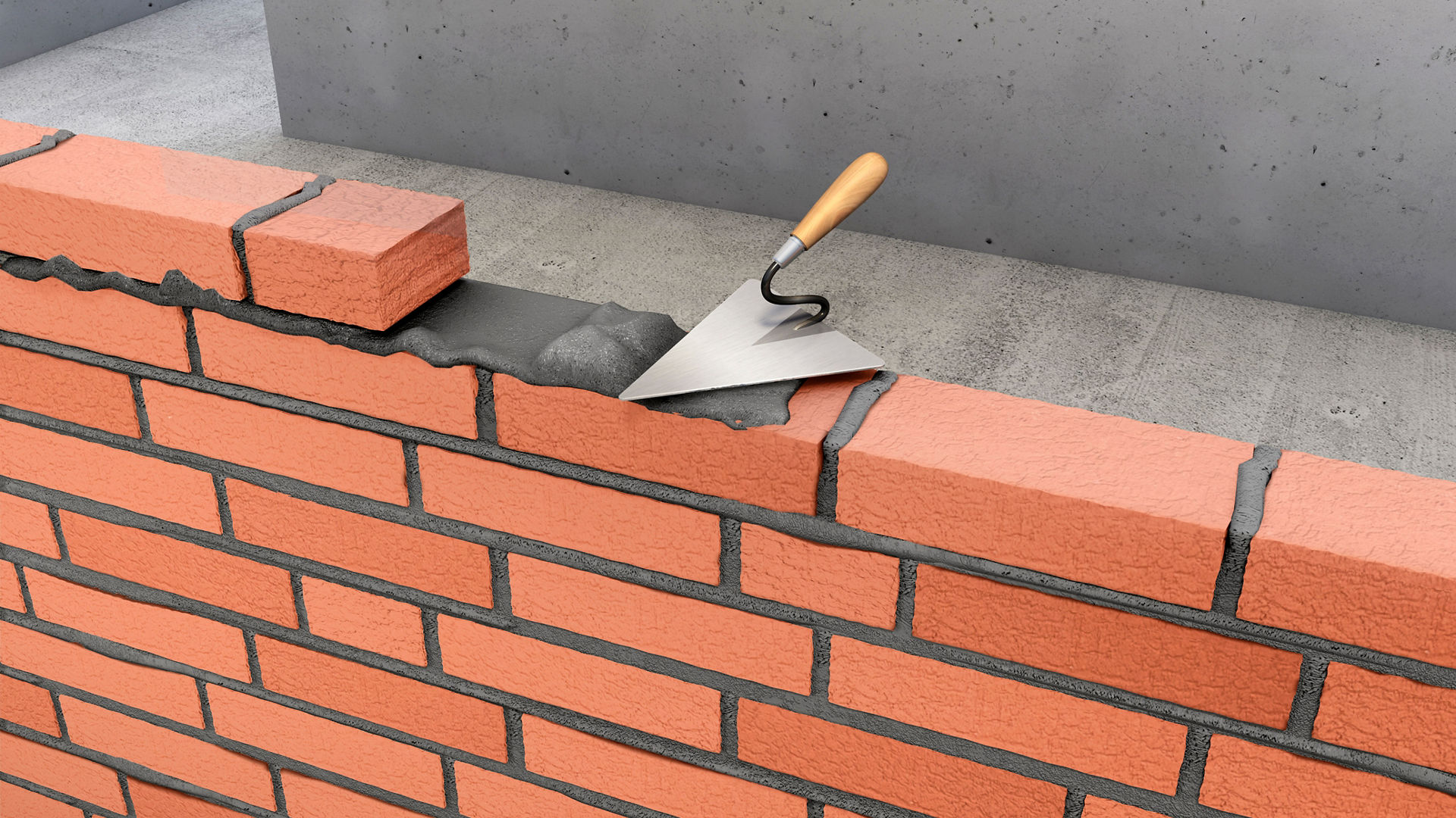 Bricks are fixed with mortar