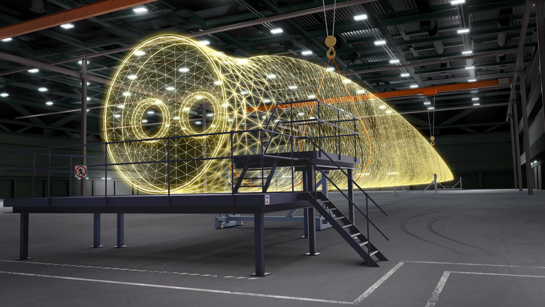 Futuristic Aircraft Design in Industrial Hangar